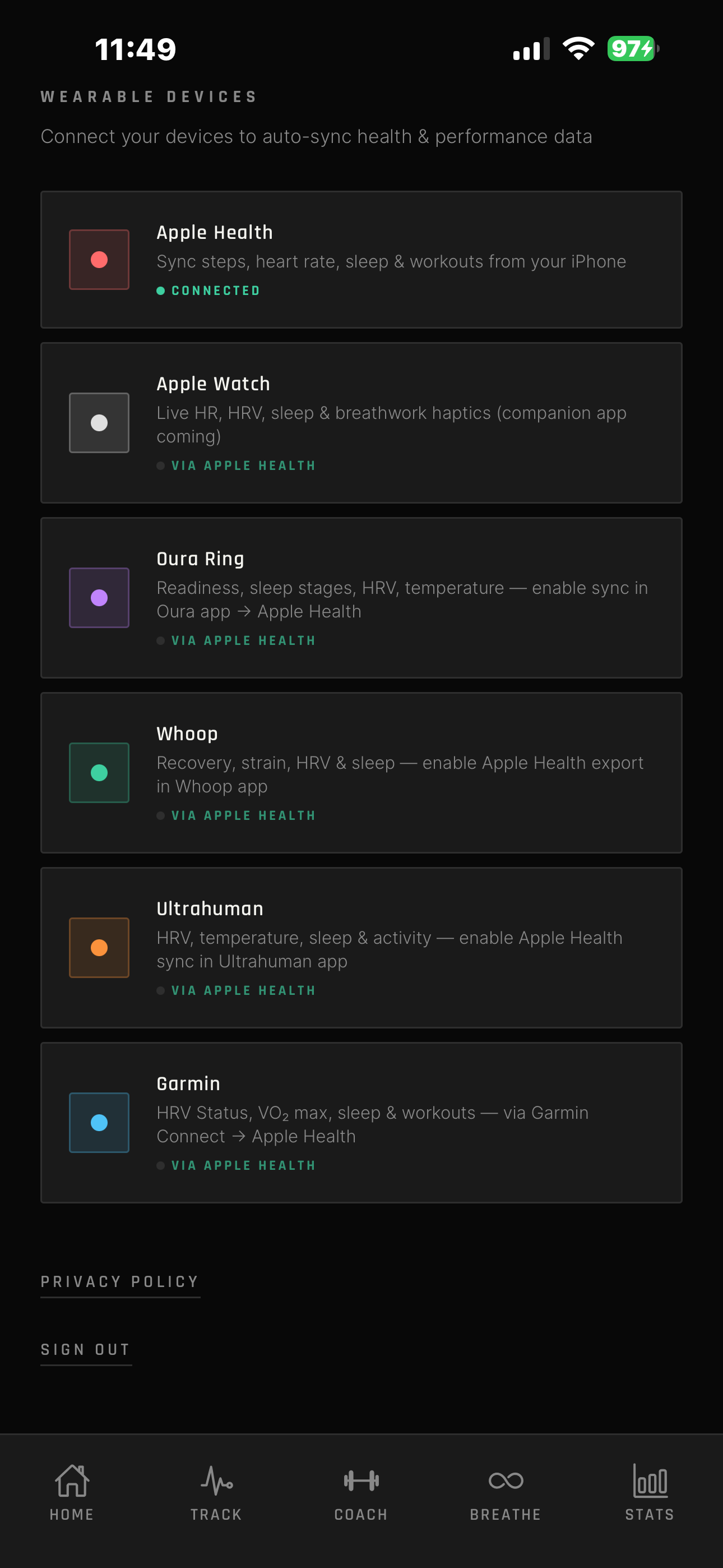 10X-U app — wearable and smart scale sync